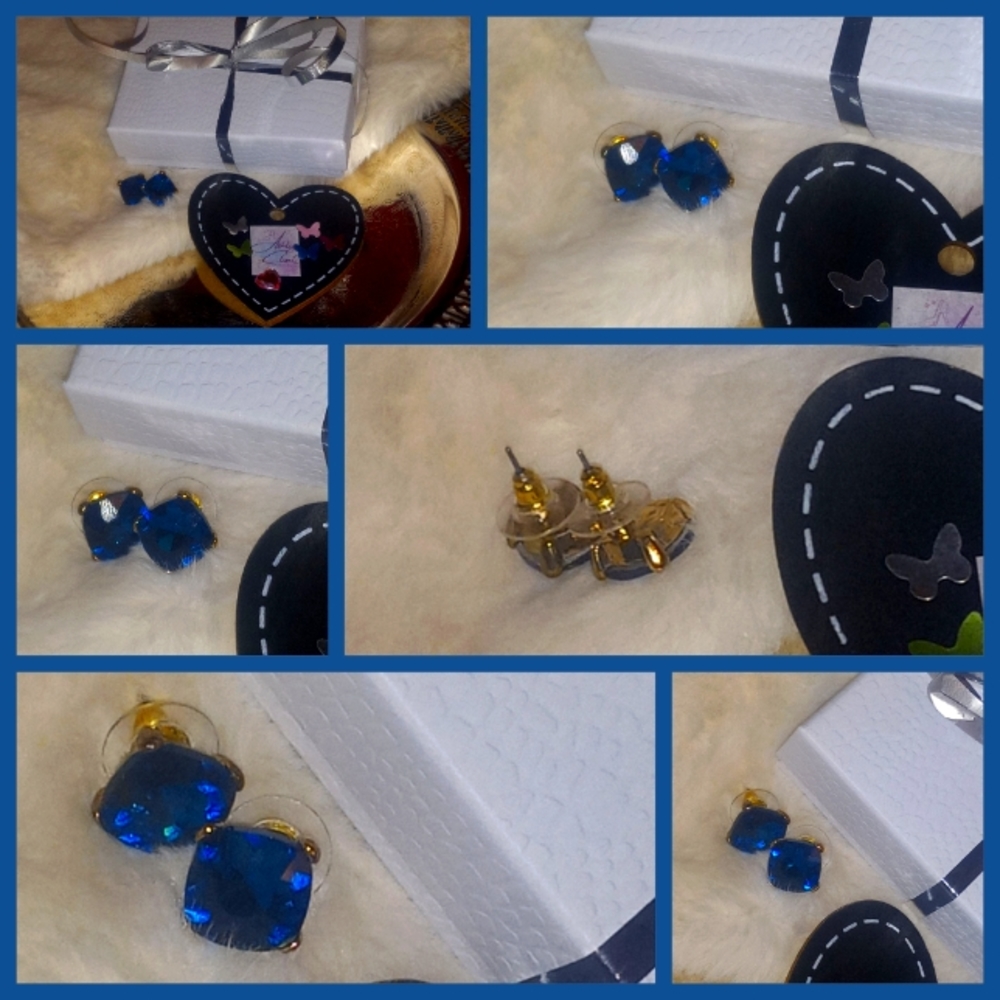Vintage Gold 4 Prong Round Blue Sapphire Stud Earrings